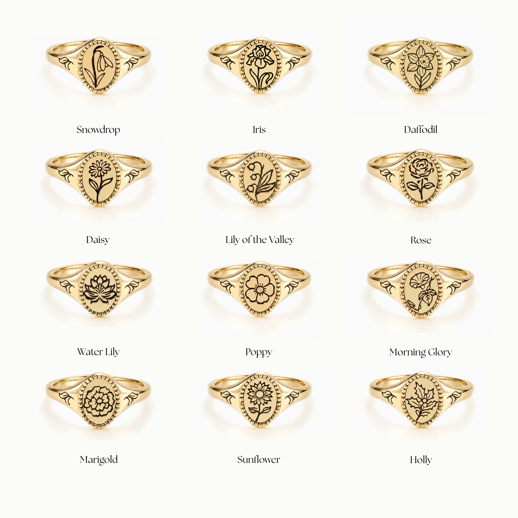 Birth Flower Signet Ring