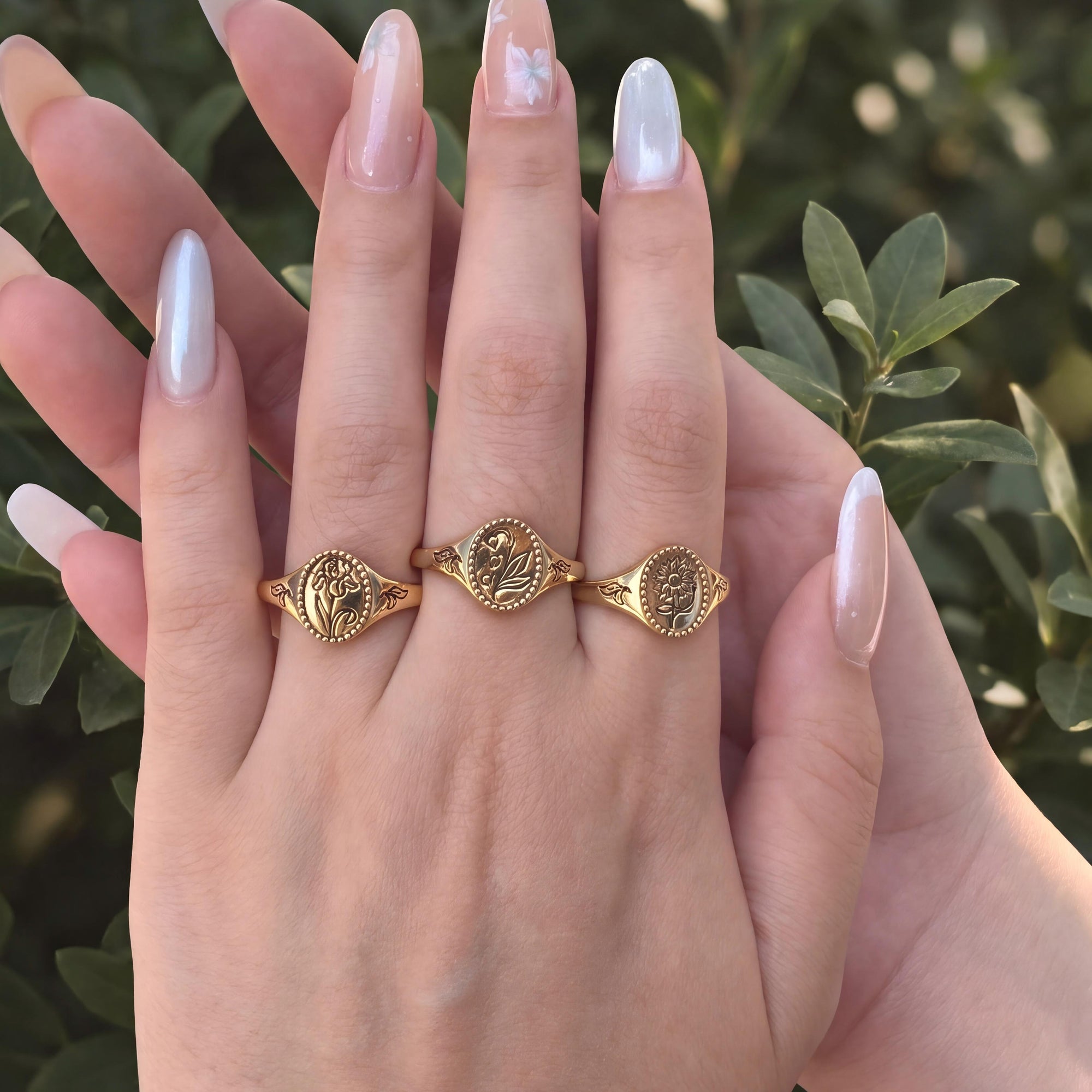 Birth Flower Signet Ring