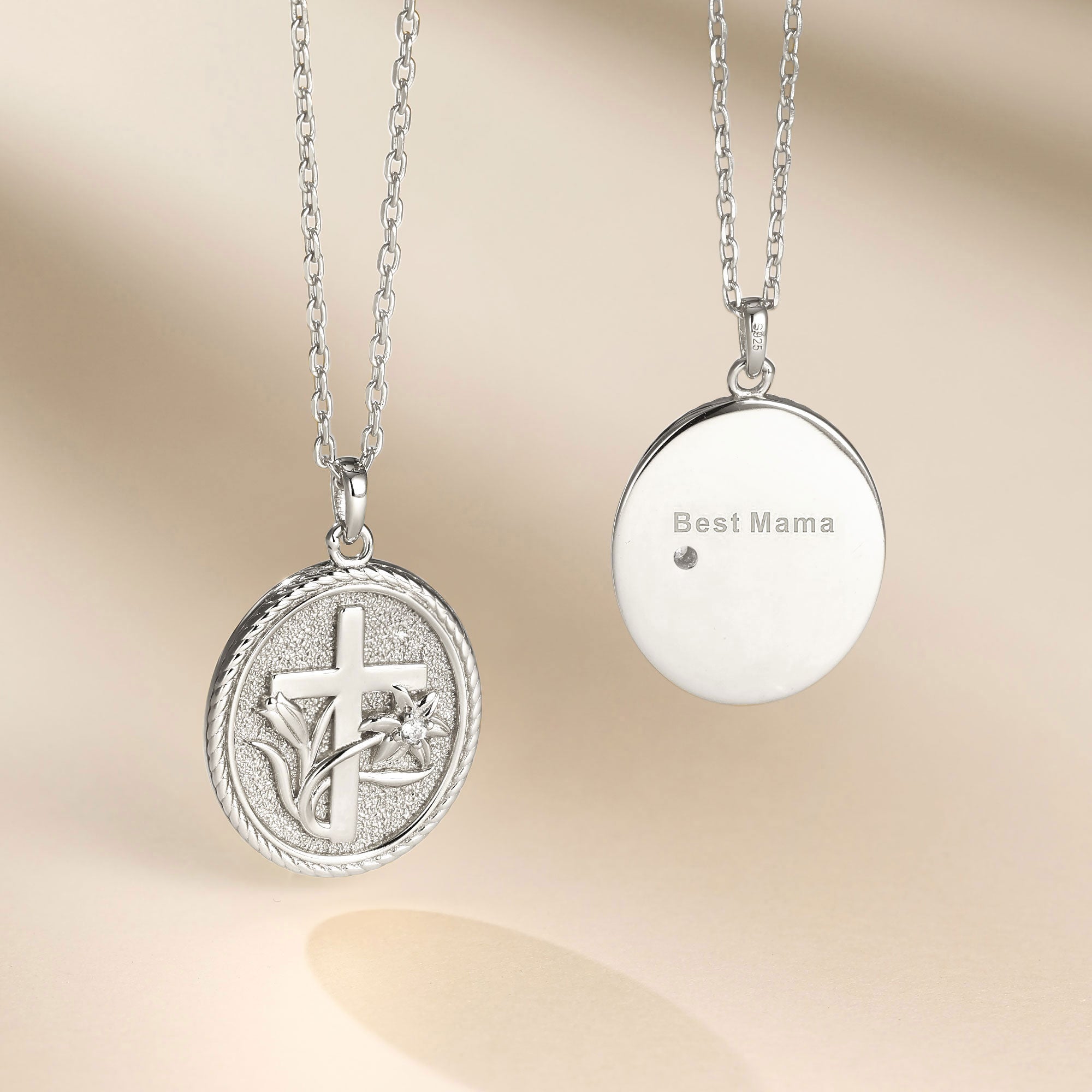 Personalized Madonna Lily Cross Medallion Necklace