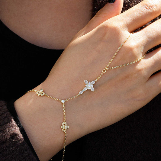 Byzantine Cross Iris February Birth Flower Hand Chain